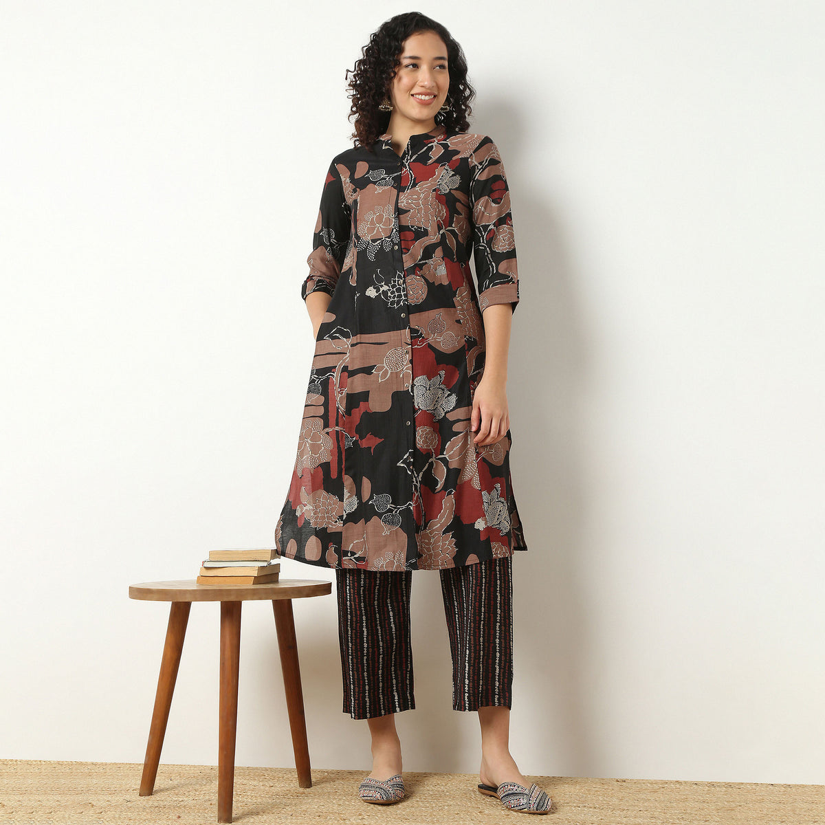 Band Neck Kurta With Pant Set