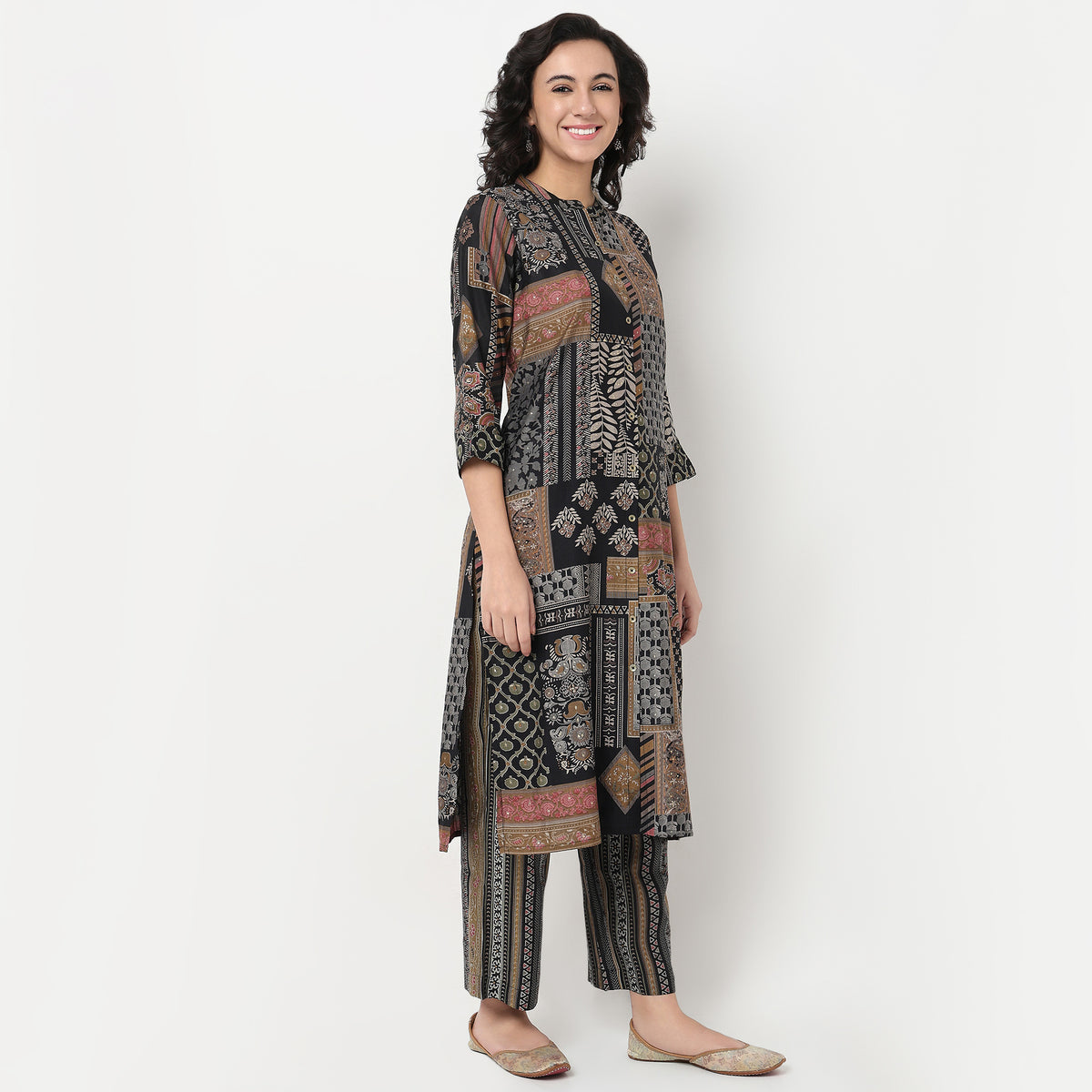 Order Now Women Print Band Neck Straight Regular Fit Mid Rise Ethnic Wear Kurta Set by Style Union