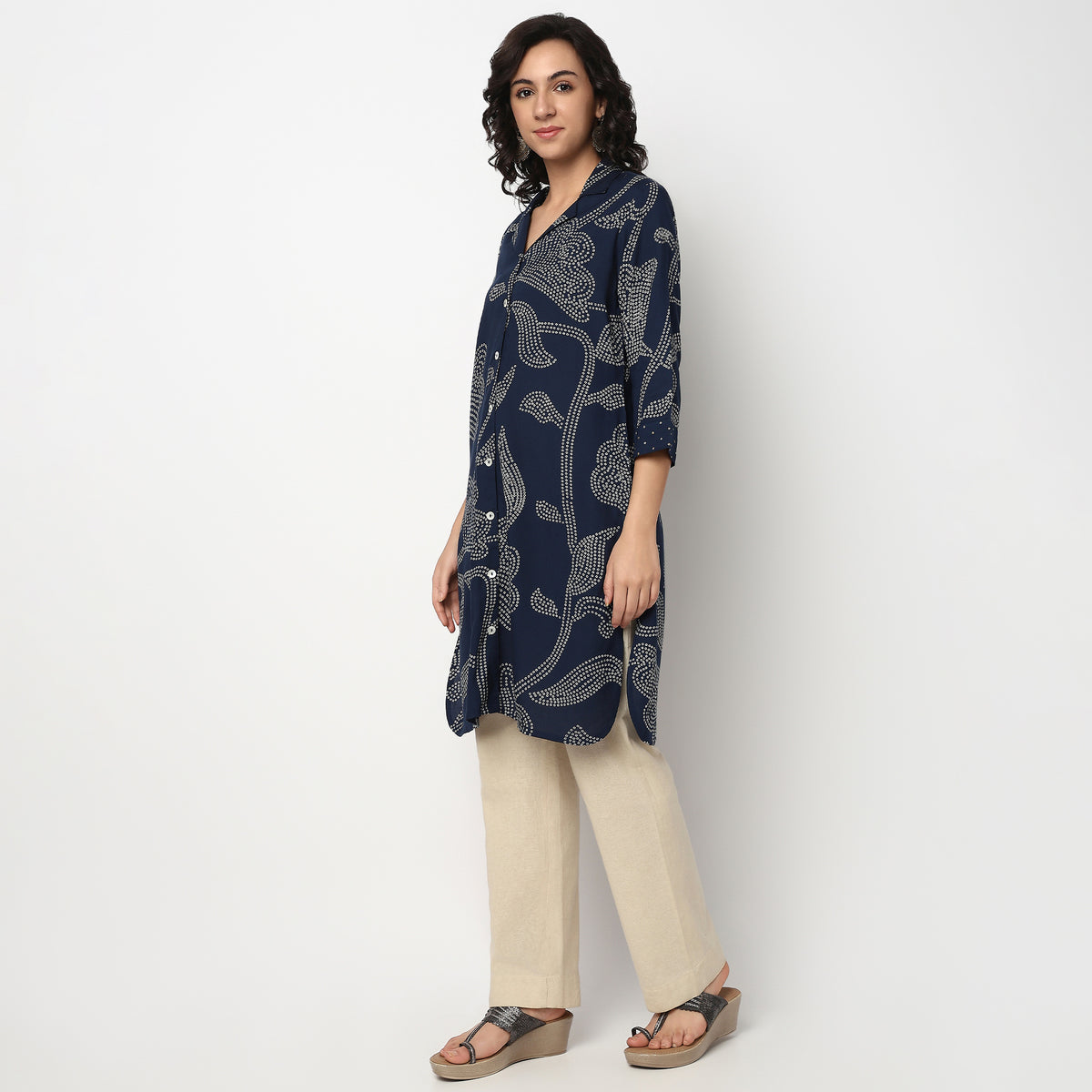 Buy Women Straight Fit Printed Three-Fourth Sleeve Kurta  - Style Union