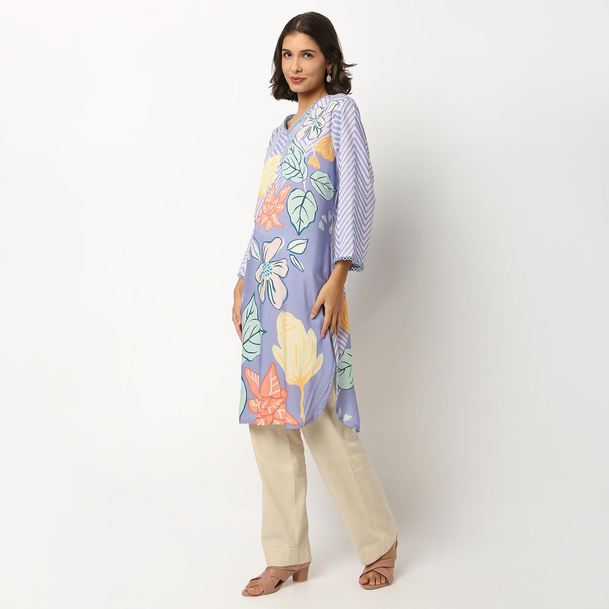 Buy Women Straight Fit Digital Printed Three-Fourth Sleeve Kurta  - Style Union