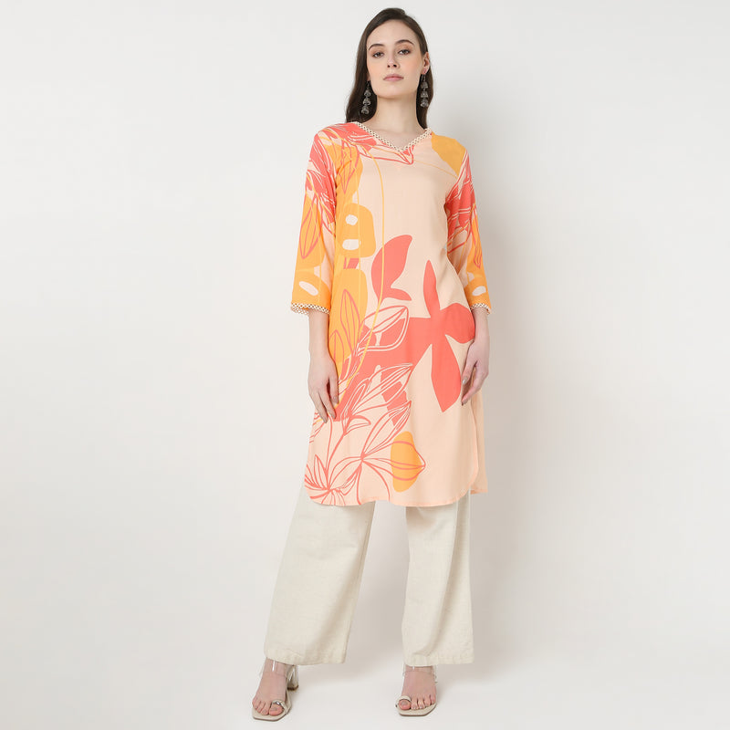 Digital Print V-Neck Straight Kurta