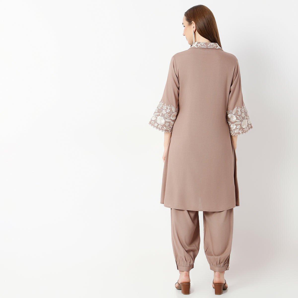 Regular Fit Embroidered Shirt Collar Kurta with Pant Set
