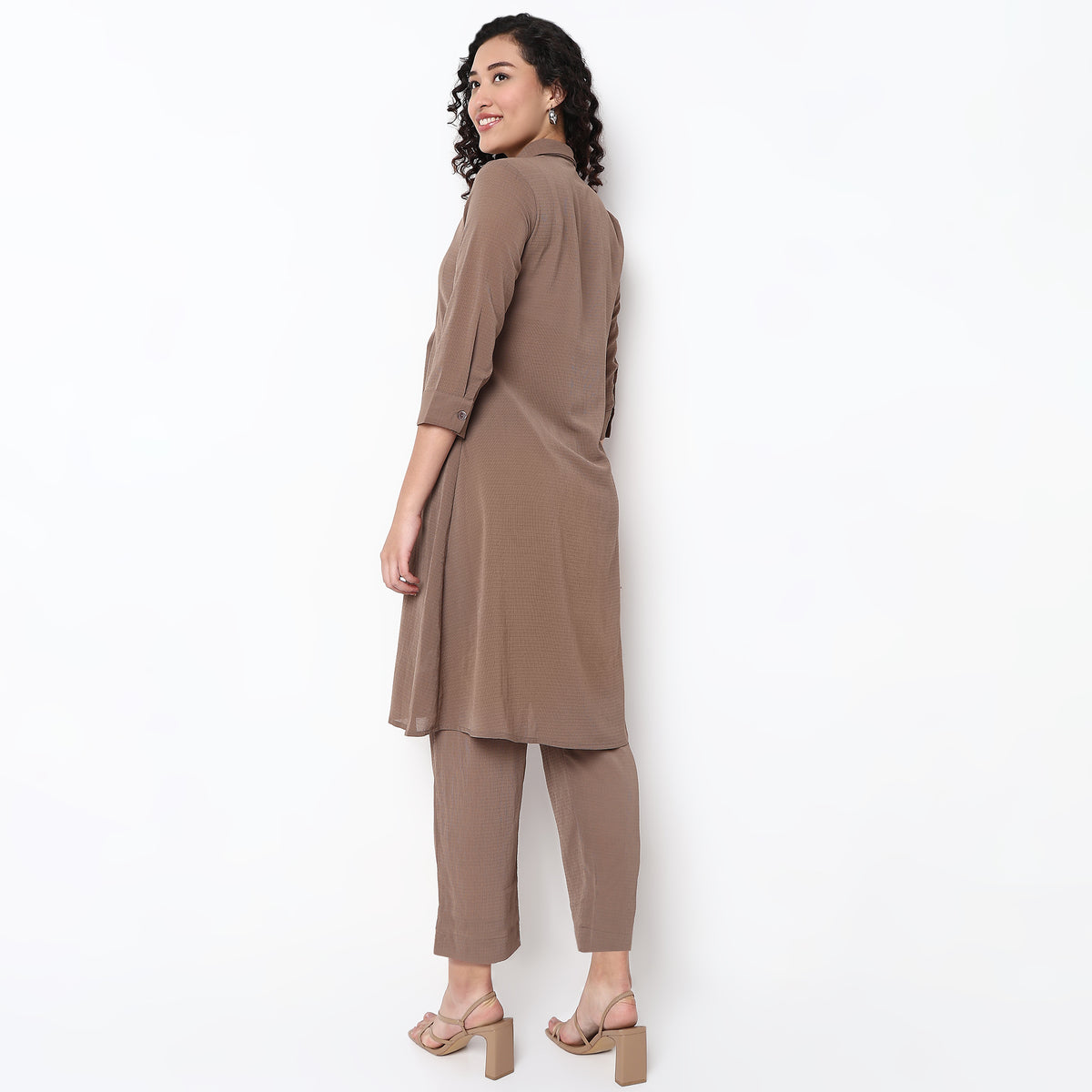 Flare Fit Box Inwared Pleat A-Line Kurta with Pant Set