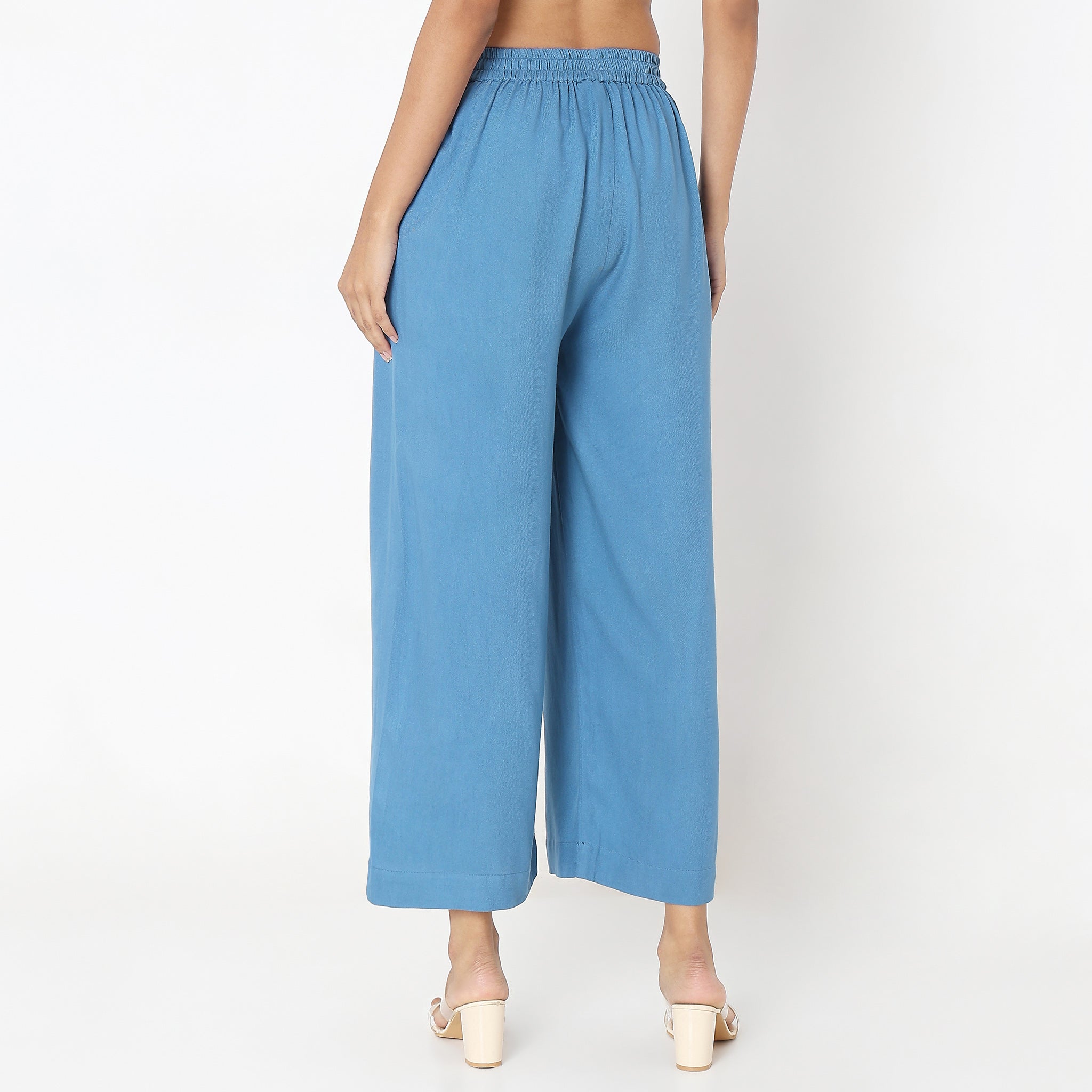 Flare Fit Solid Mid Rise Pants