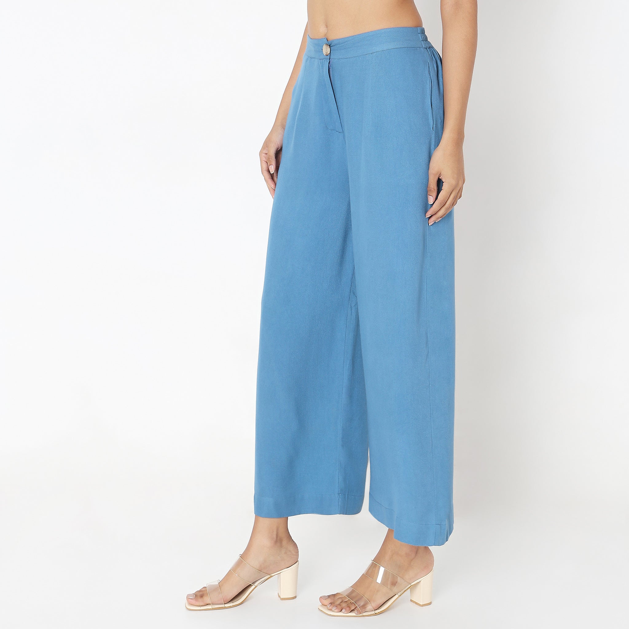 Flare Fit Solid Mid Rise Pants