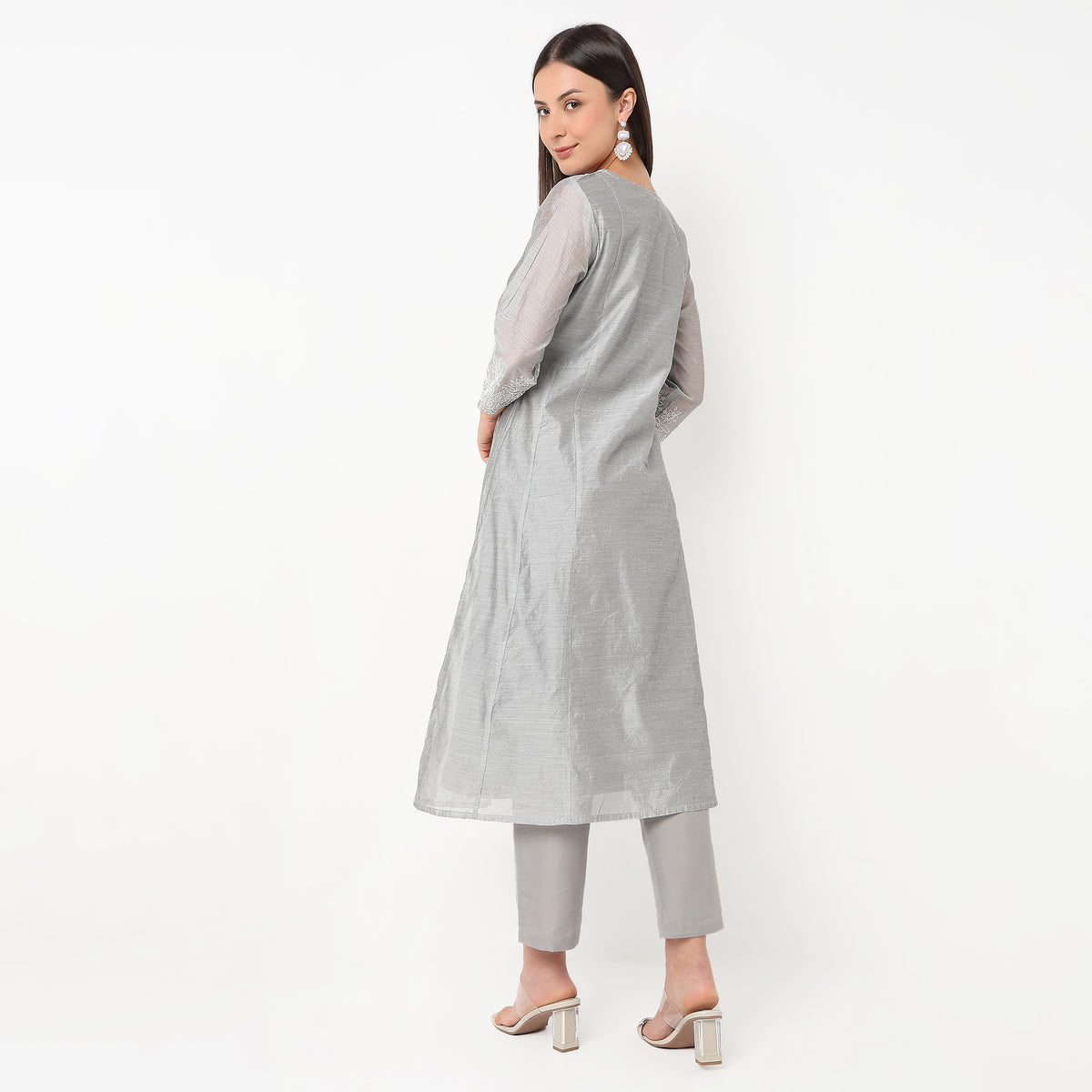 Flare Fit Embroidered Kurta and Pant with Dupatta Set