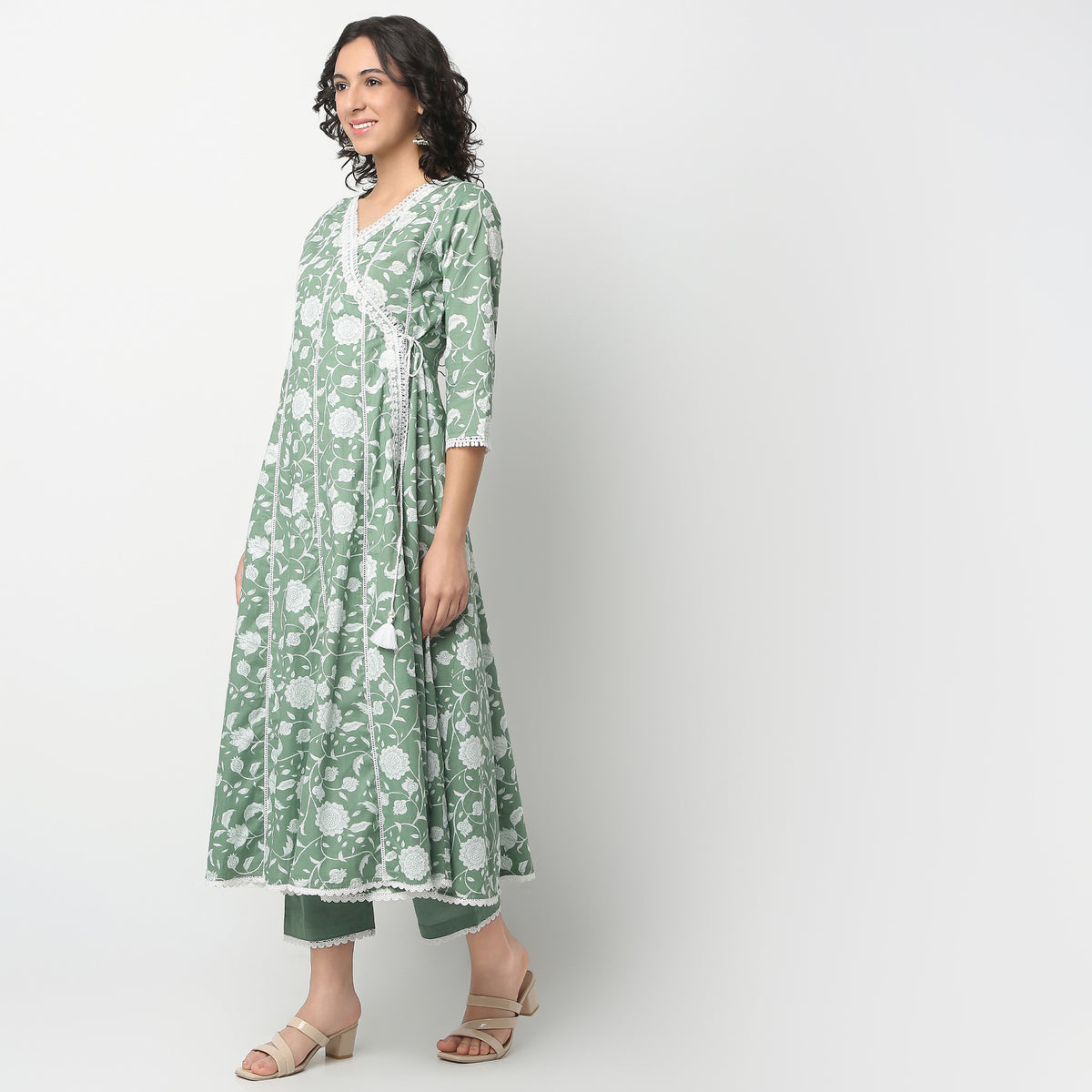 Flare Fit Printed V-Neck Kurta and Pant with Dupatta Set