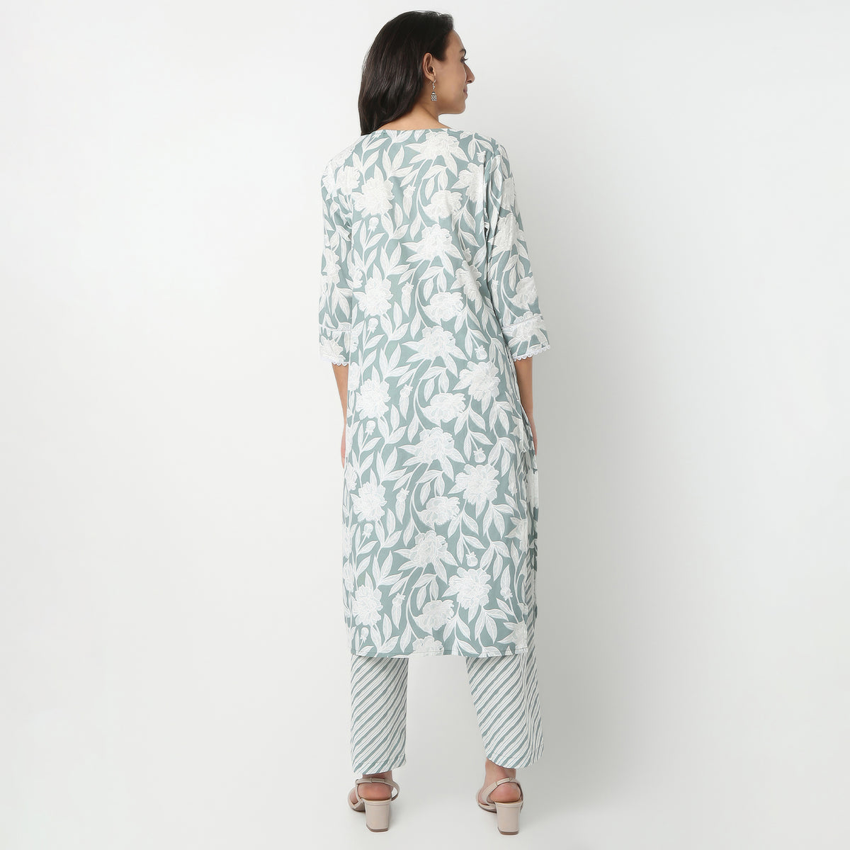 Straight Fit Printed V-Neck Kurta and Pant with Dupatta Set