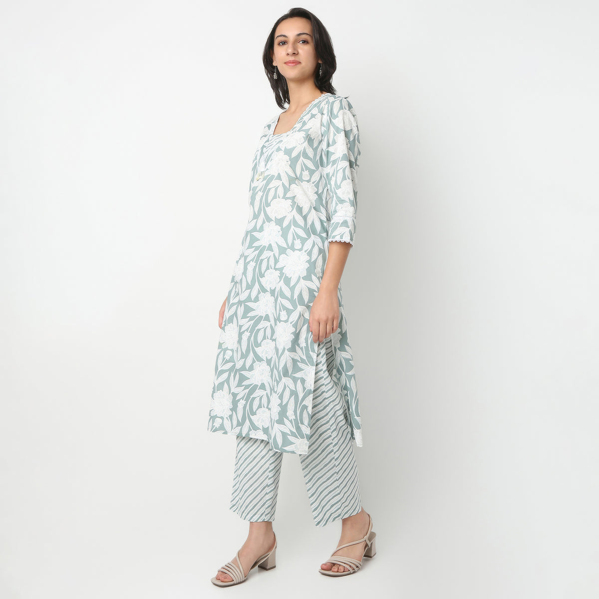 Straight Fit Printed V-Neck Kurta and Pant with Dupatta Set