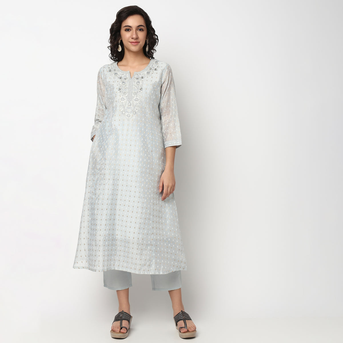 Buy Women Straight Fit Embroidered Three-Fourth Sleeve Kurta and Pant with Dupatta Set  - Style Union