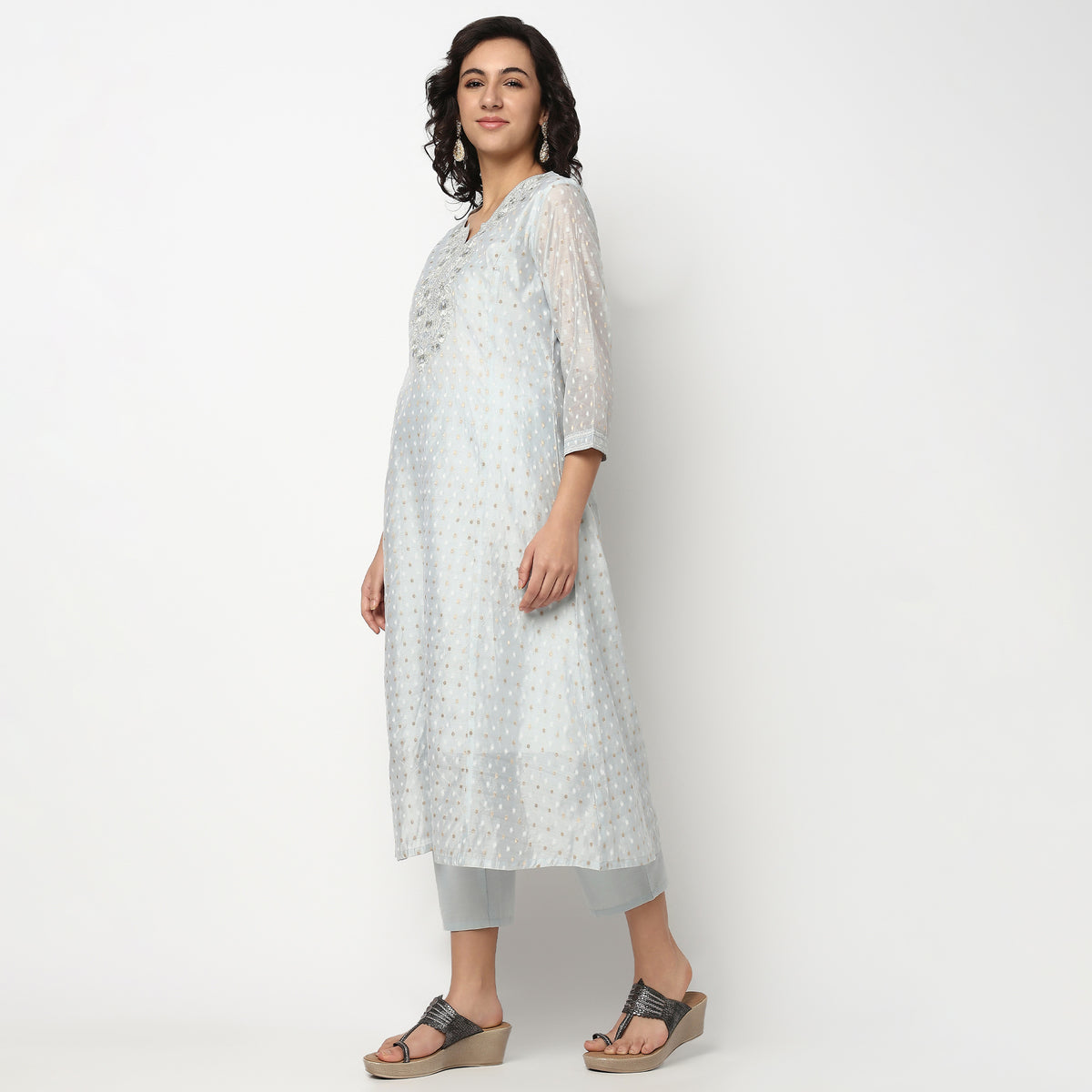 Buy Women Straight Fit Embroidered Three-Fourth Sleeve Kurta and Pant with Dupatta Set  - Style Union