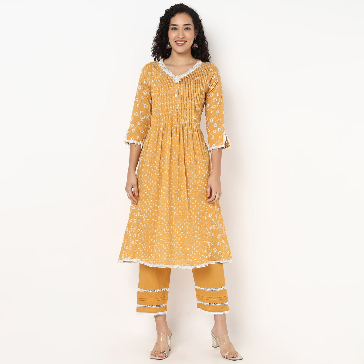 V-Neck Printed Kurta and Pant Set