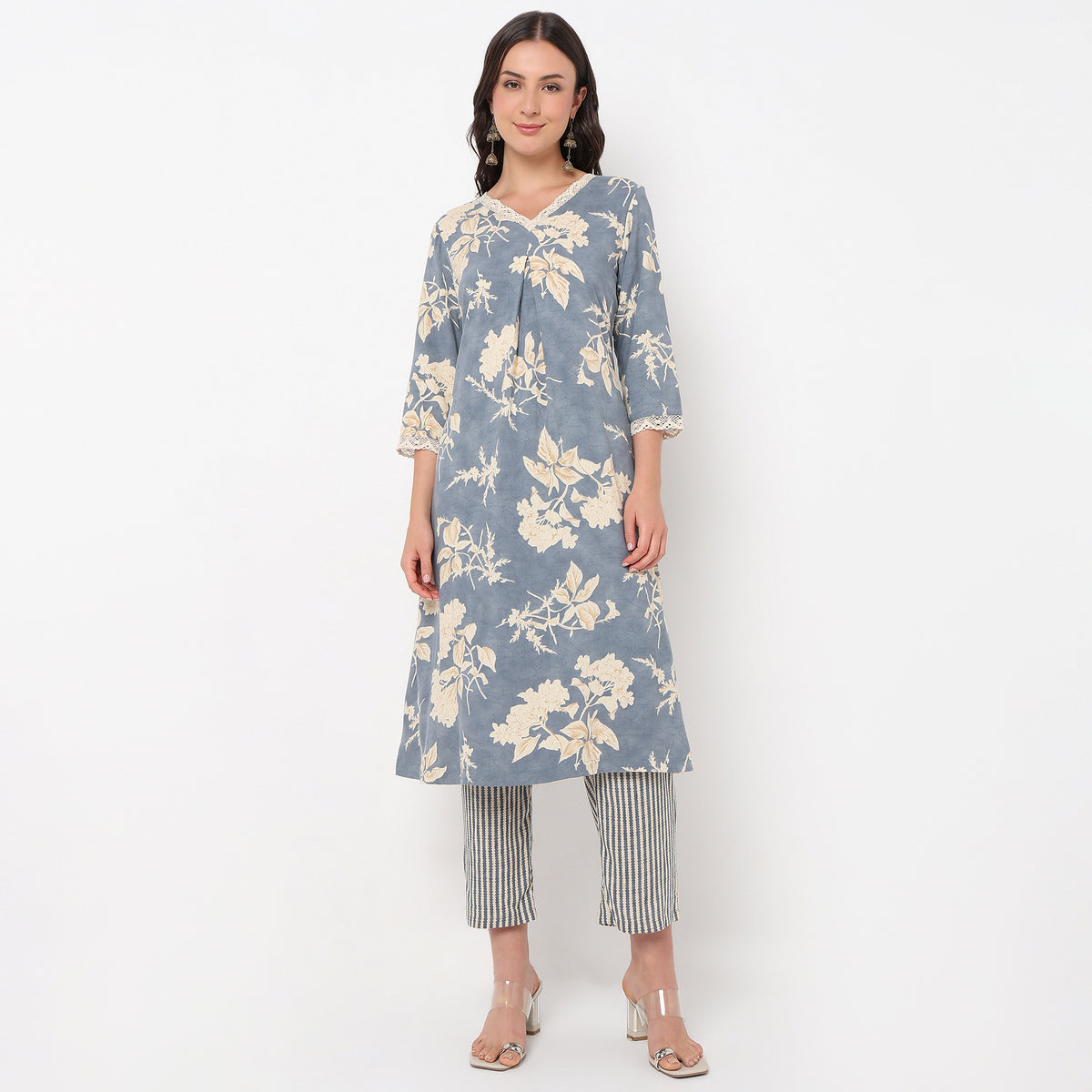 V-Neck Printed Kurta and Pant Set