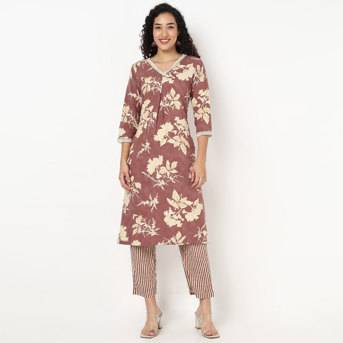 V-Neck Printed Kurta and Pant Set