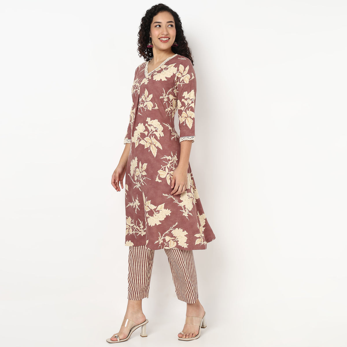 V-Neck Printed Kurta and Pant Set