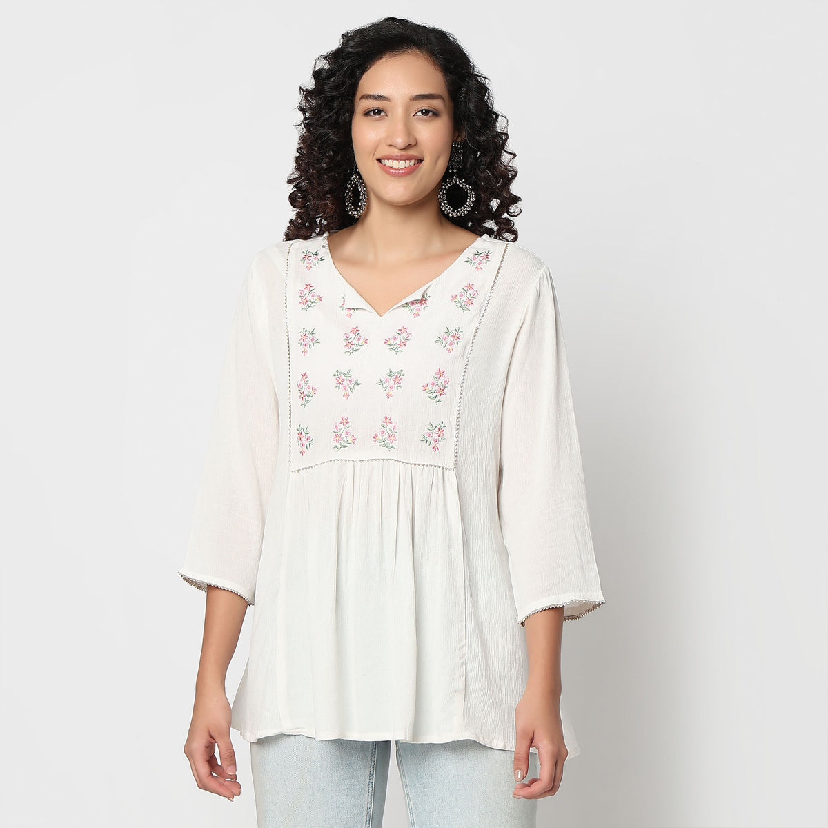 Flare Fit Embroidered Short Kurti