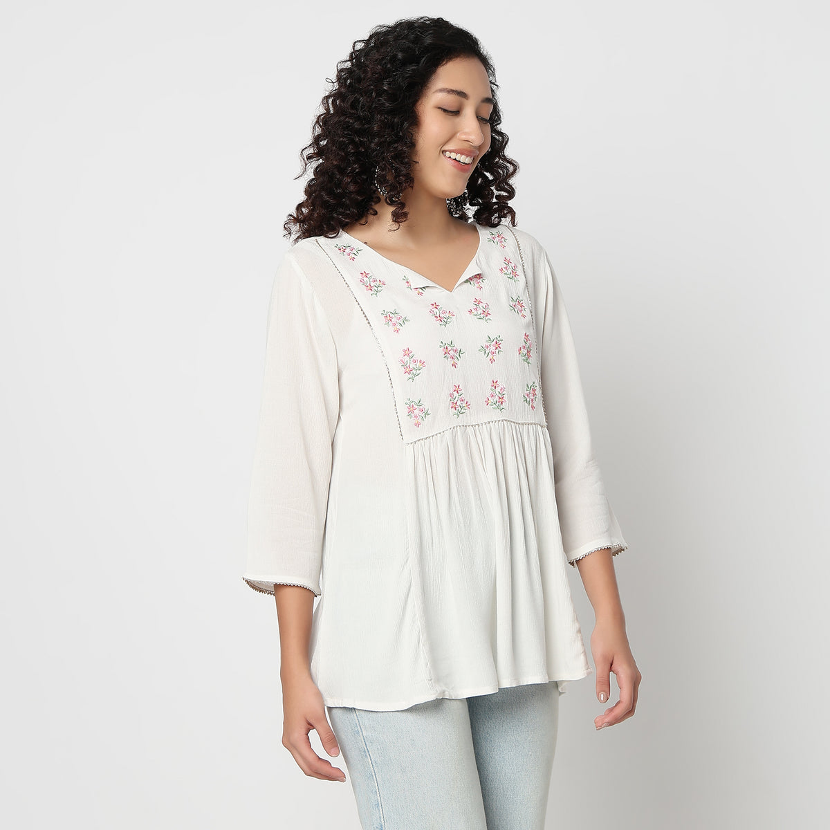 Flare Fit Embroidered Short Kurti