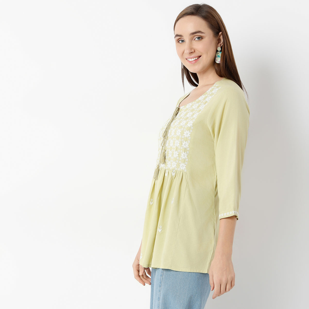 Flare Fit Embroidered Round Neck Kurta