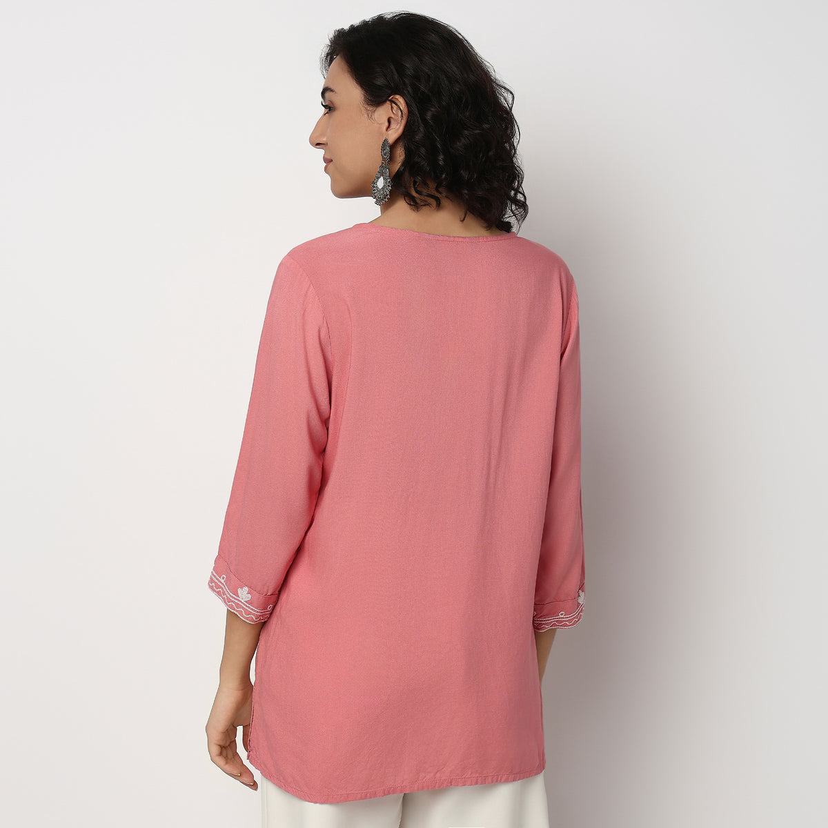 Buy Women Straight Fit Embroidered Three-Fourth Sleeve Kurta  - Style Union