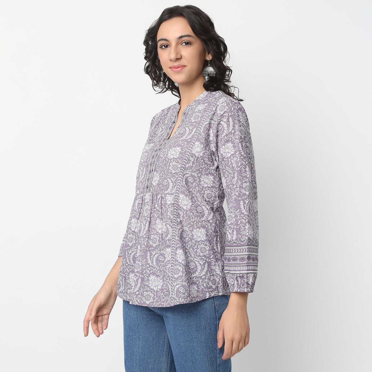 Tie-Up Above Knee Three-Fourth Sleeve Flare Fit Printed Kurta