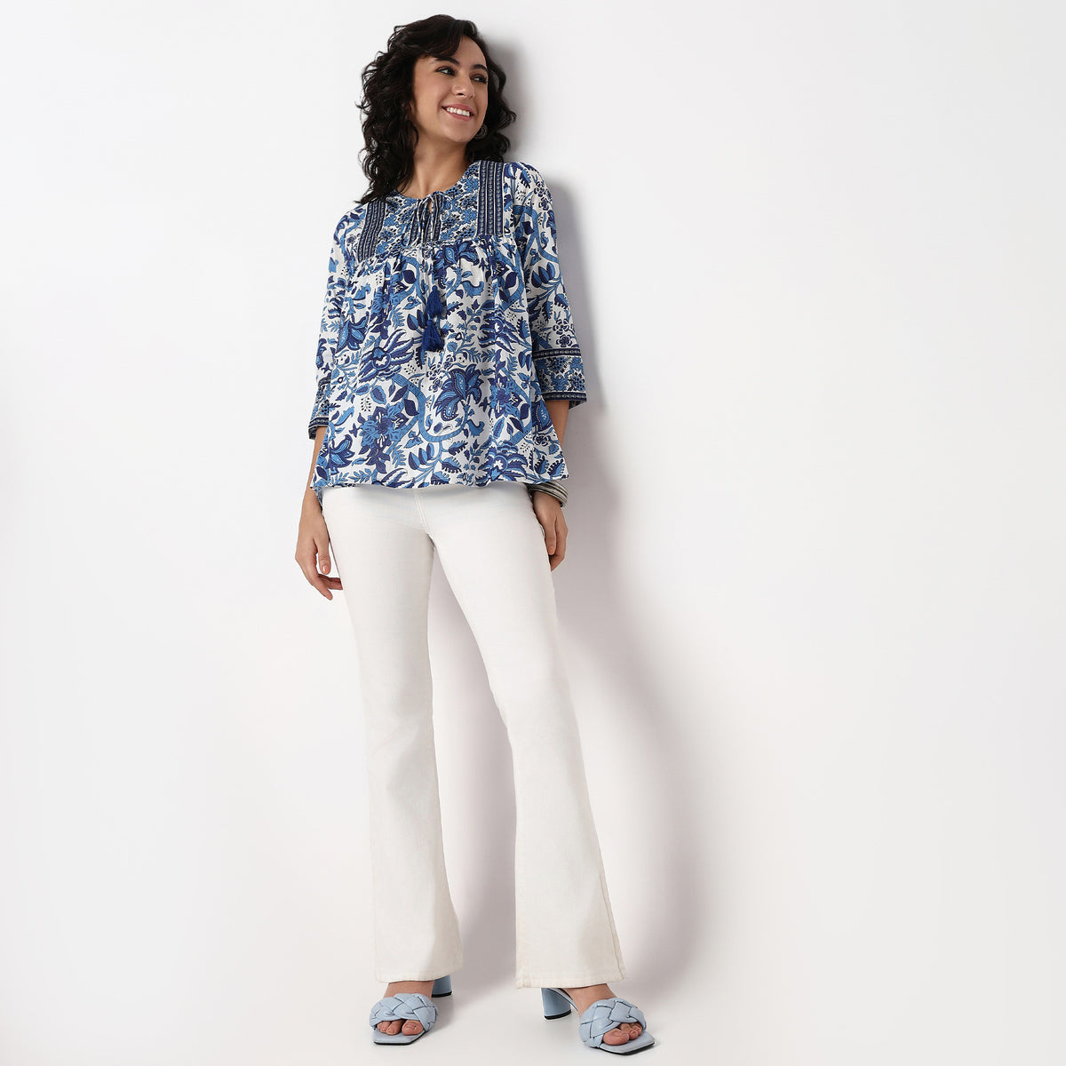 Printed Above Knee Flared Short Kurta