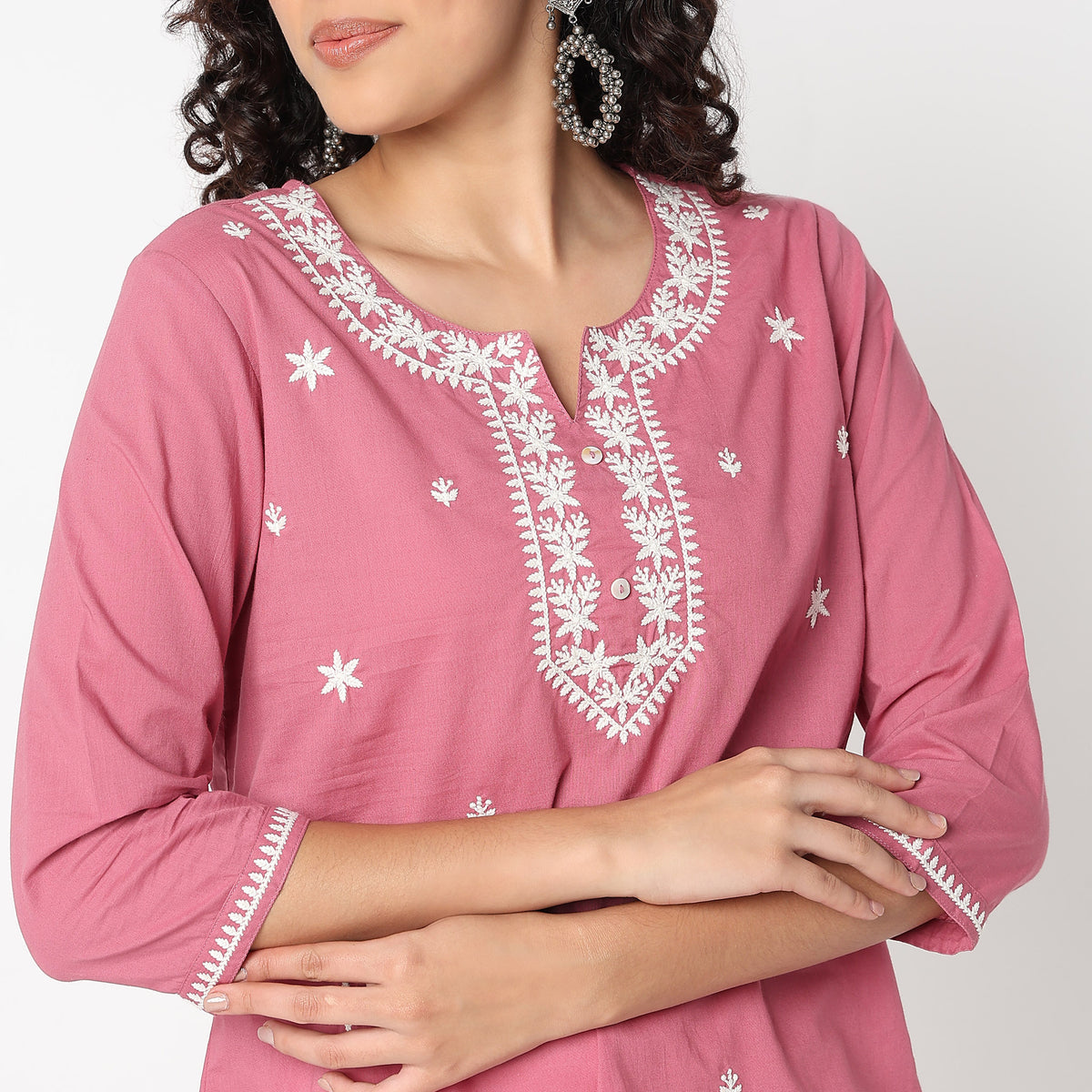 Embroidered Round Neck Short Kurti