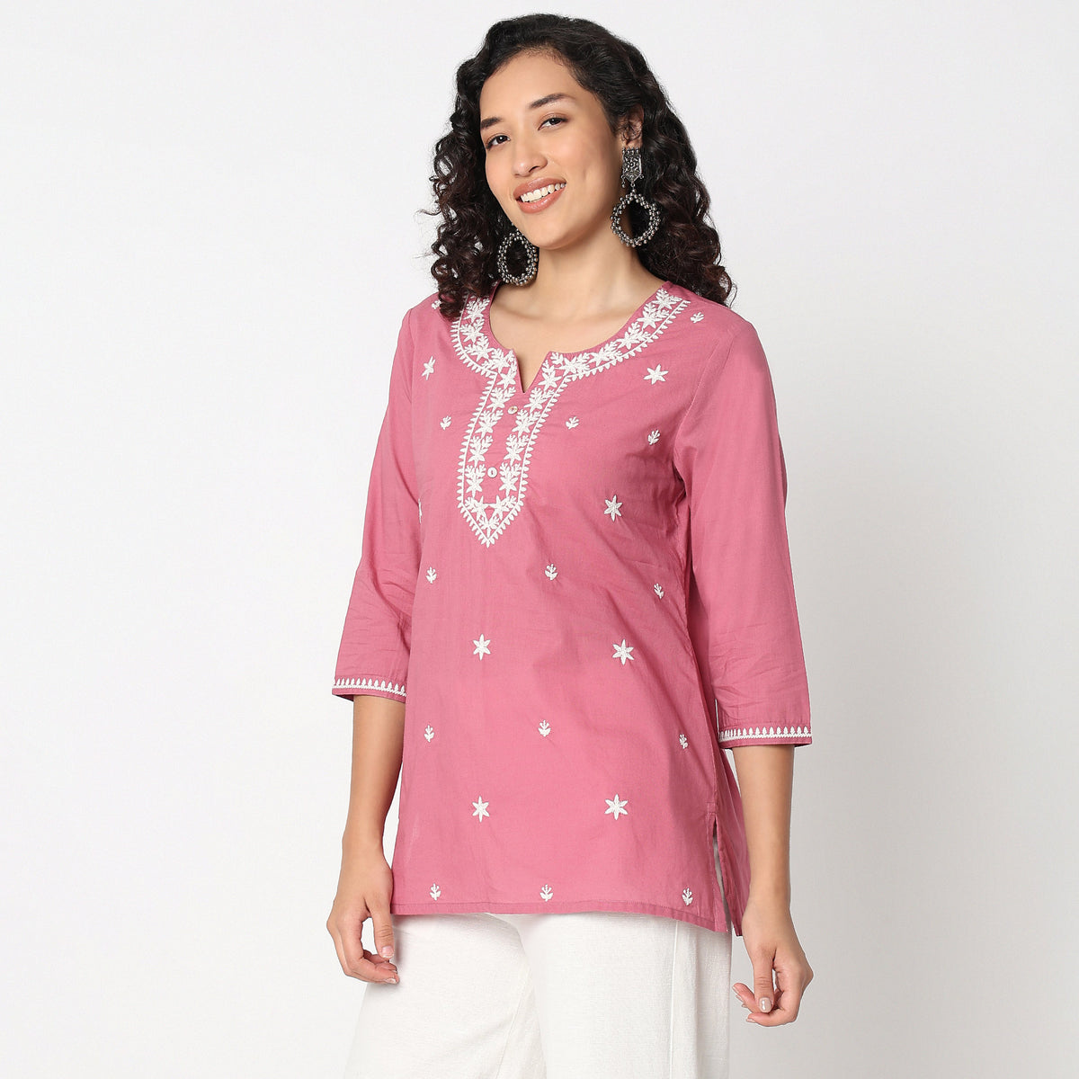 Embroidered Round Neck Short Kurti