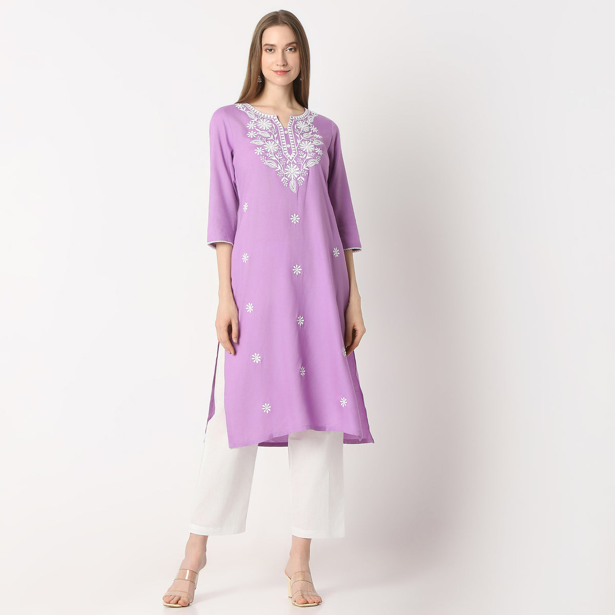 Straight Fit Embroidered Below Knee Kurta