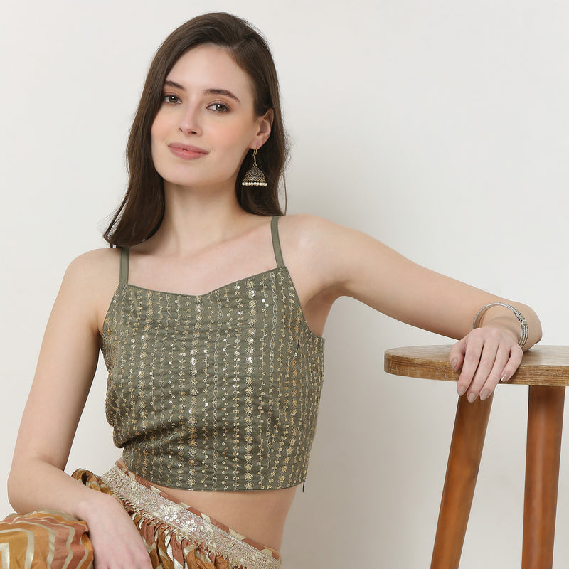 Sleevless Embellished Crop Top