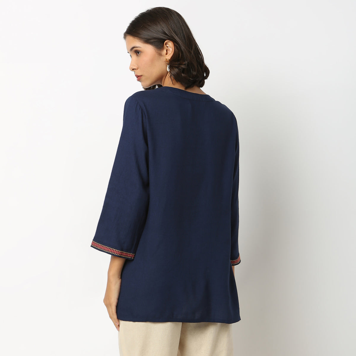 Buy Women Flare Fit Embroidered Three-Fourth Sleeve Kurta  - Style Union