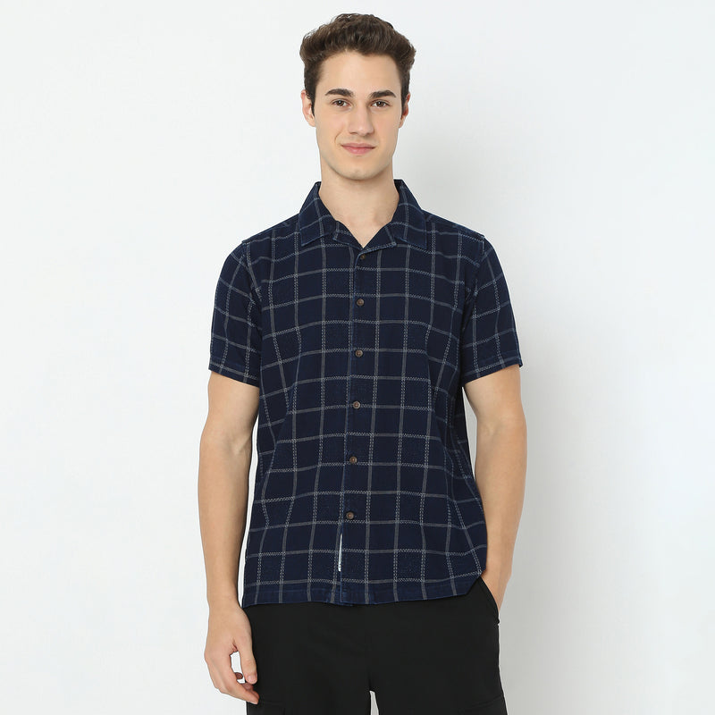 Structured Camp Collar Modern Explorer Mood Half Sleeve Shirt
