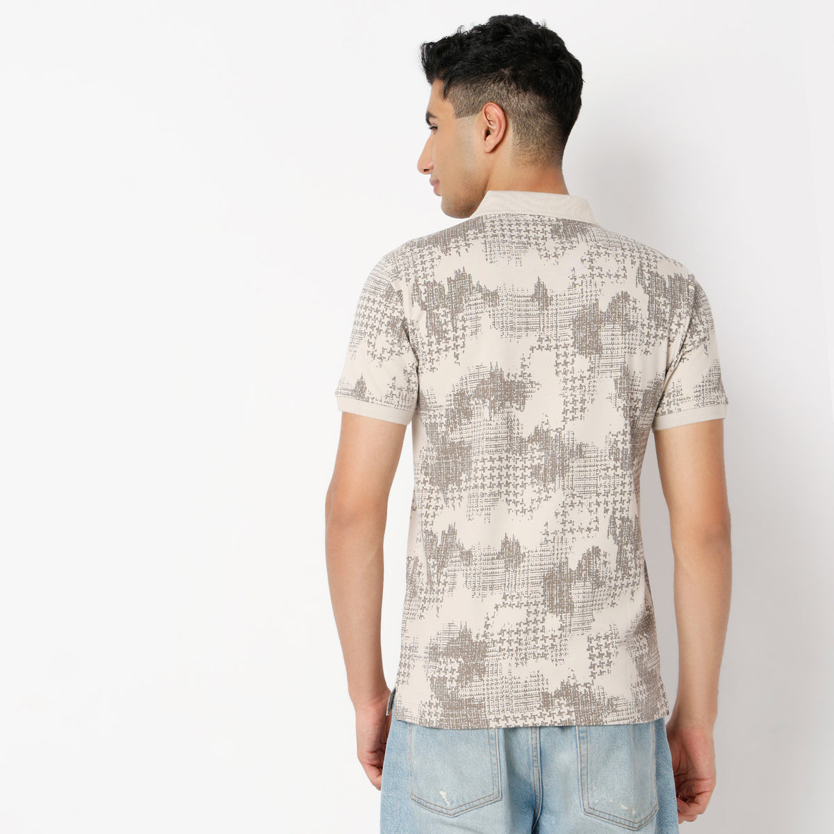 Regular Fit All Over Print Regular Length Polo T-Shirt