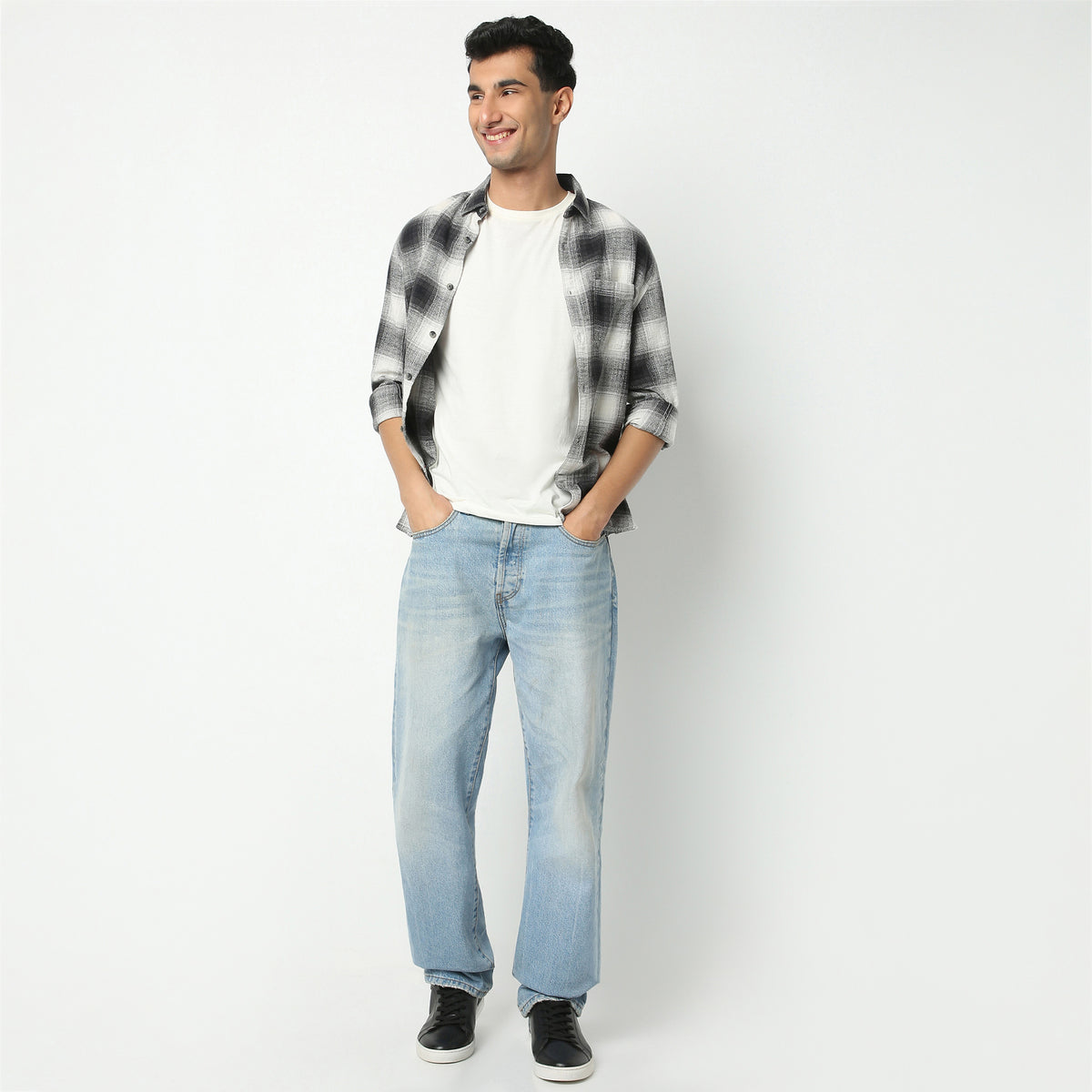 Regular Fit Checkered Shirt Collar Regular Length Shirt
