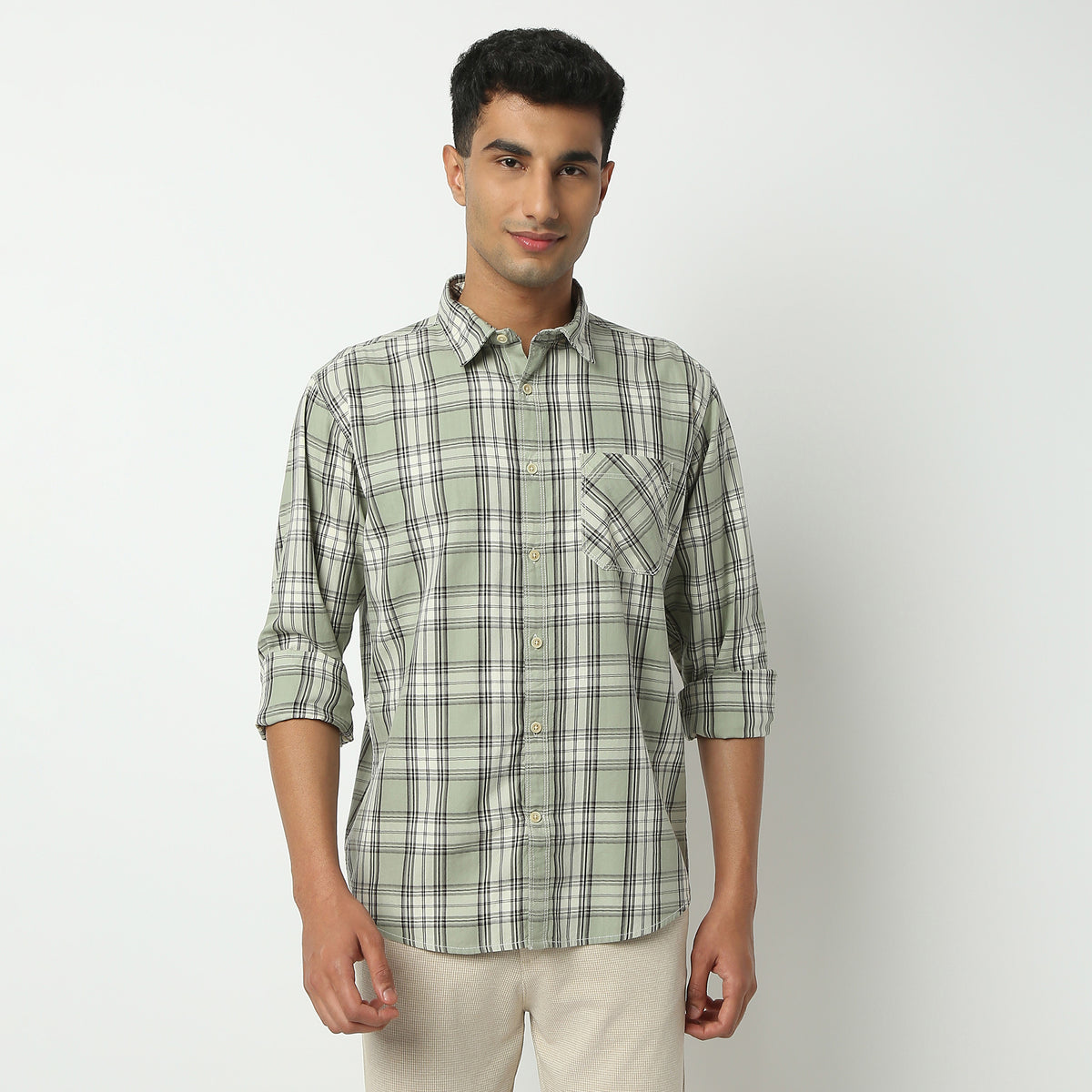 Regular Fit Checkered Shirt Collar Shirt