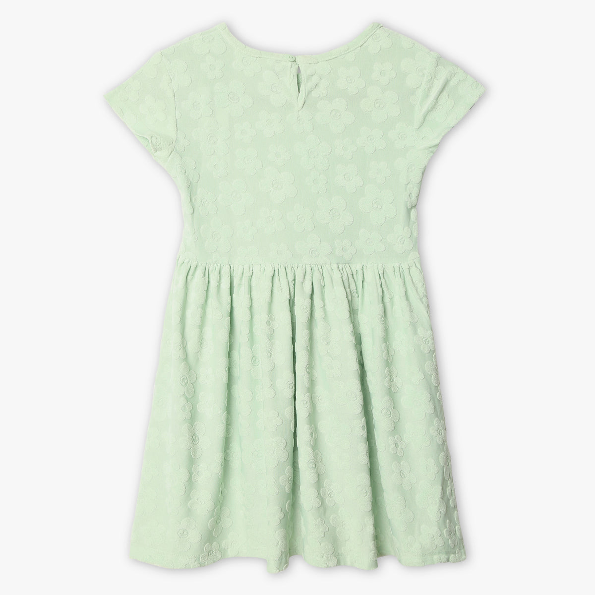 Girls Regular Fit Jacquard Scoop Neck Short Sleeve Dress