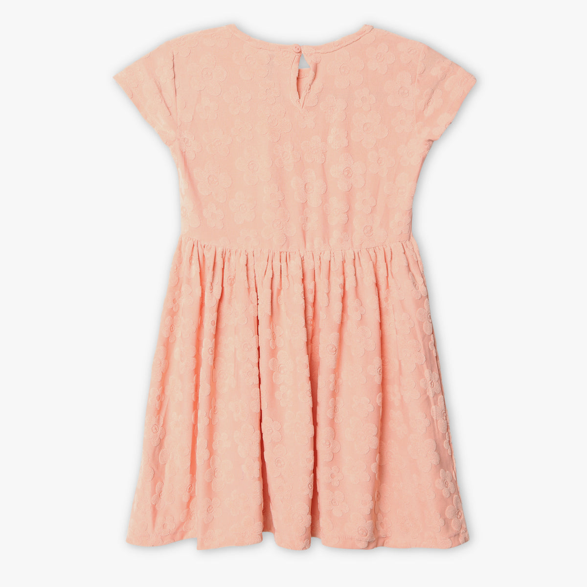 Girls Regular Fit Jacquard Scoop Neck Short Sleeve Dress