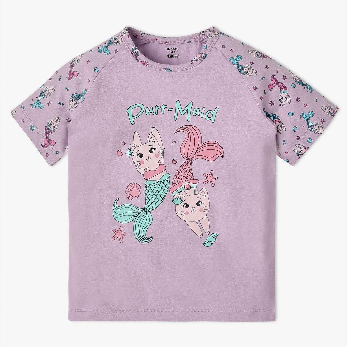 Girls Regular Fit Printed Crew Neck T-Shirt with Trackpant Sleepwear Set