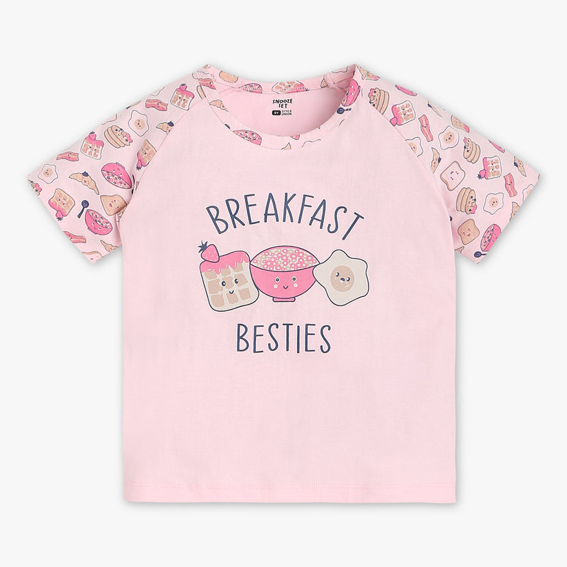 Girls Regular Fit Printed Crew Neck Short Sleeve T-Shirt with Trackpant Sleepwear Set