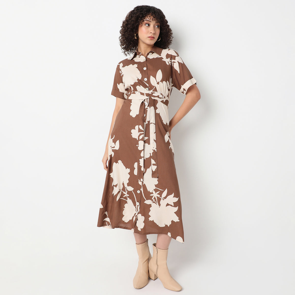 Flare Fit Printed Below Knee Dress