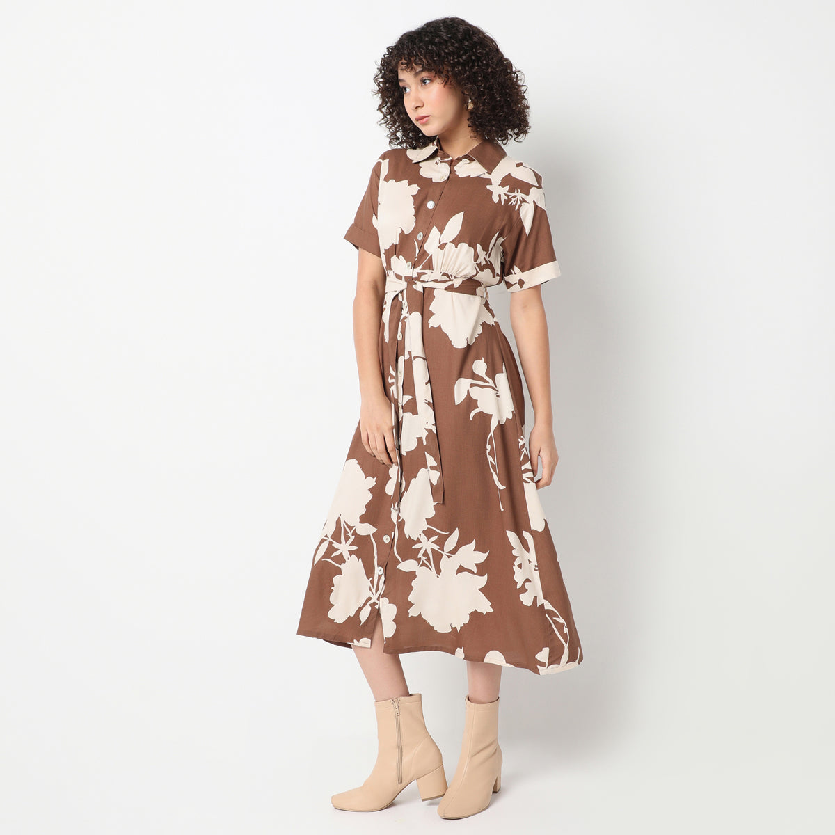 Flare Fit Printed Below Knee Dress