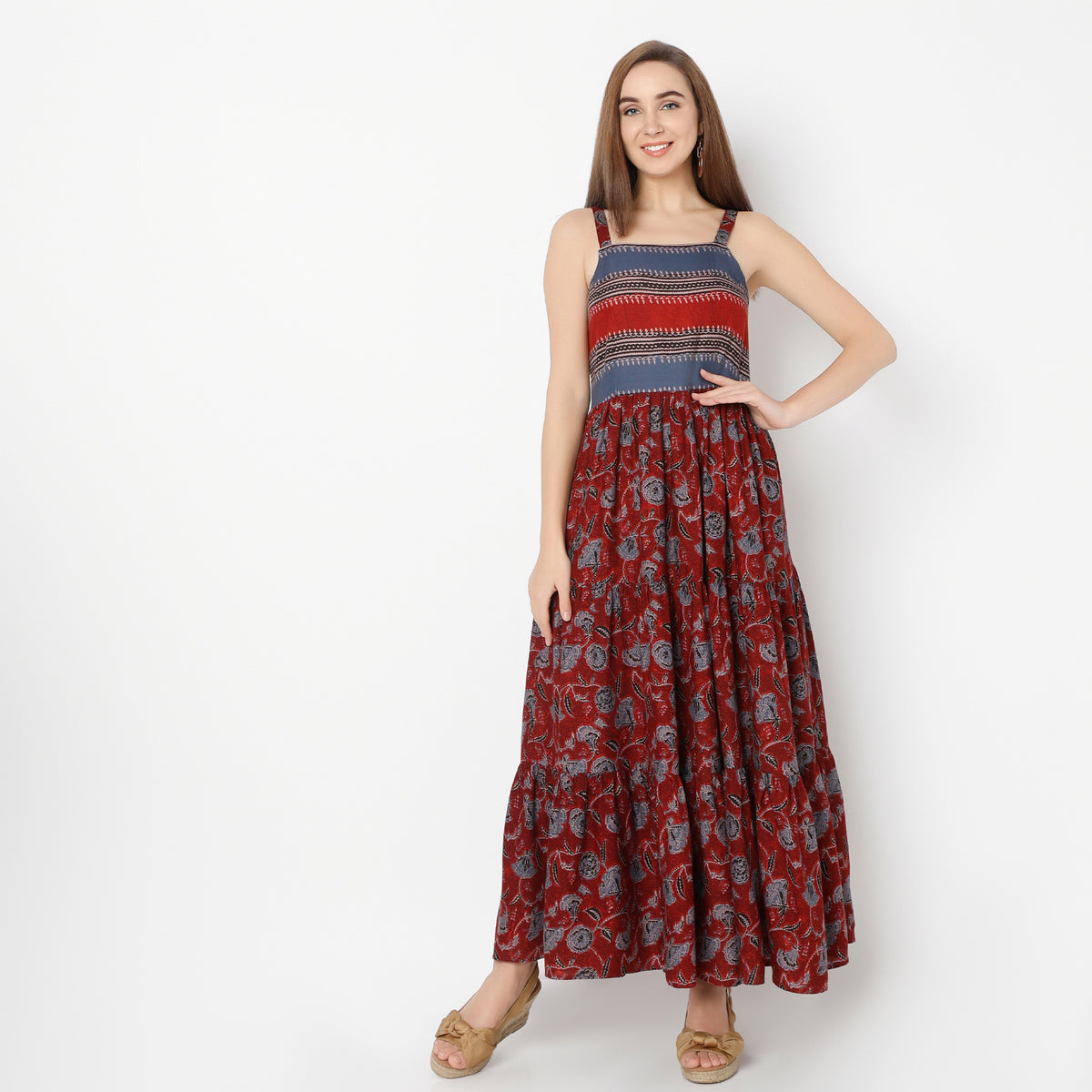 Flare Fit Printed Square Neck Dress