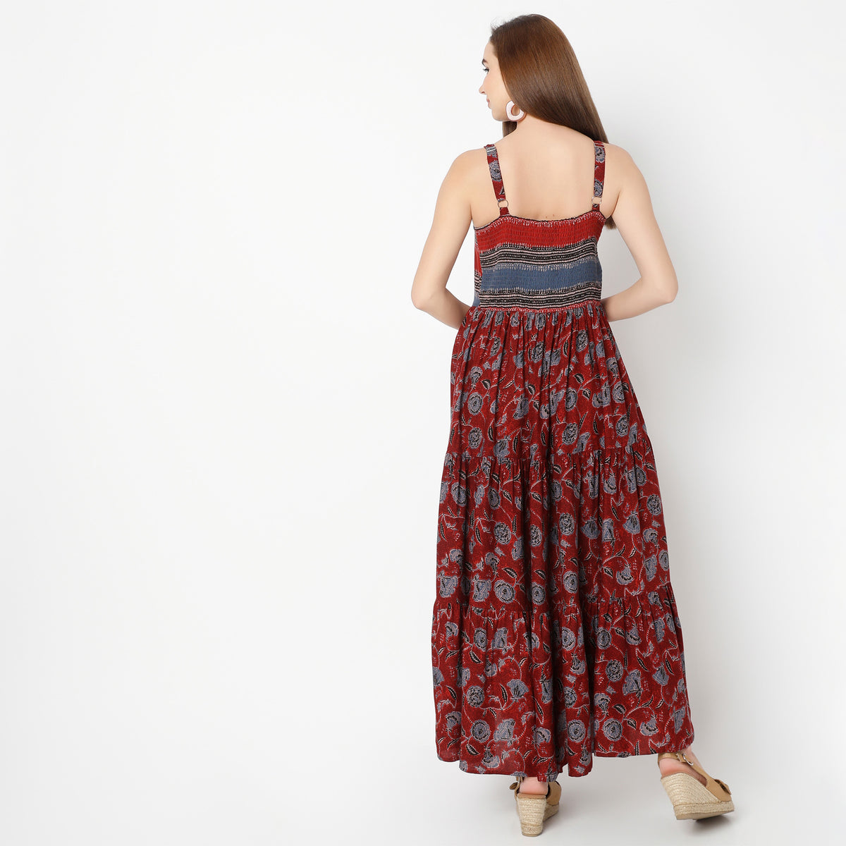 Flare Fit Printed Square Neck Dress