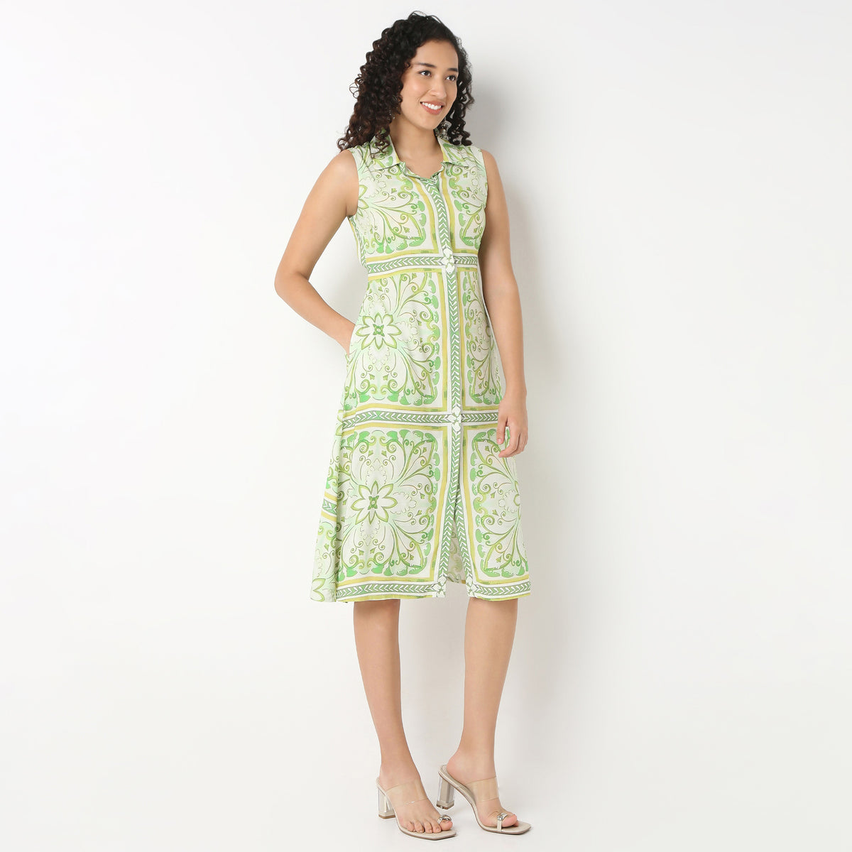 Belted Sleeveless Shirt Dress