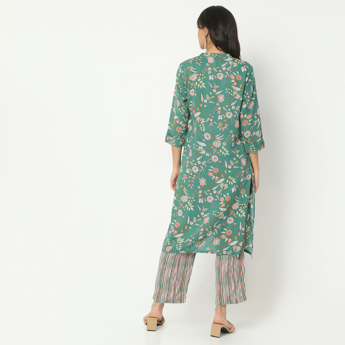 Straight Fit Printed Band Neck Calf Length Kurta