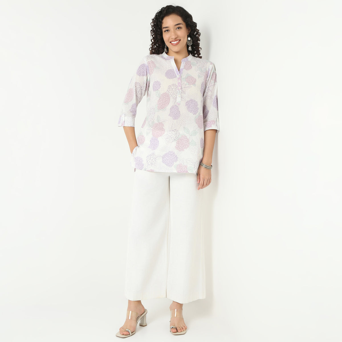 Band Neck Printed Short Kurti