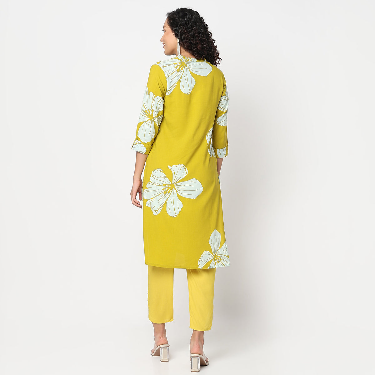 Straight Fit Band Collar Printed Half Placket Kurta