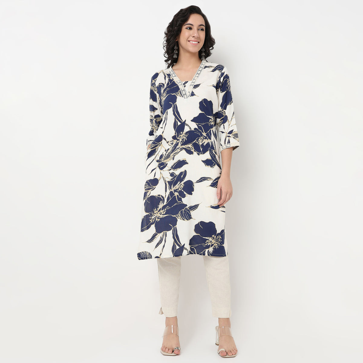 Order Now Women Printed V Neck Straight Fit Ethnic Wear Kurta by Style Union