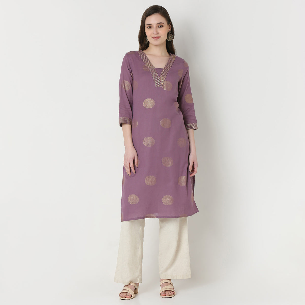 Buy Women Straight Fit Printed Three-Fourth Sleeve Kurta  - Style Union