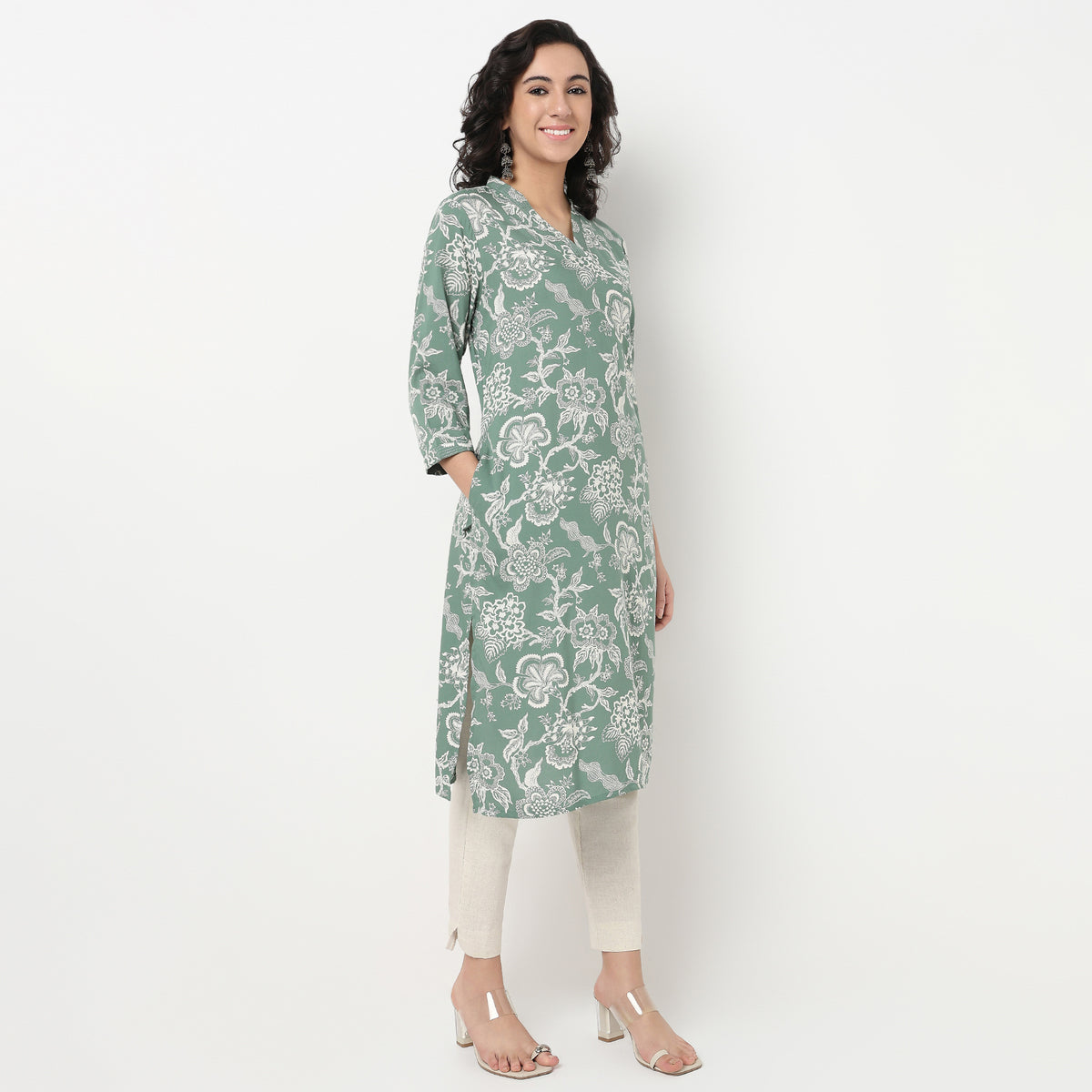 Order Now Women Printed V Neck Straight Fit Ethnic Wear Kurta by Style Union