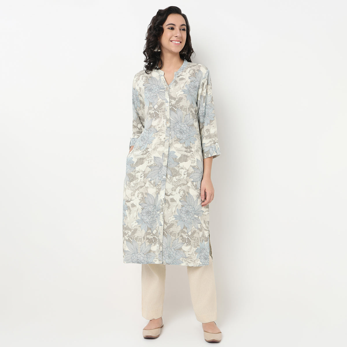 Order Now Women Printed Band Neck Straight Fit Ethnic Wear Kurta by Style Union